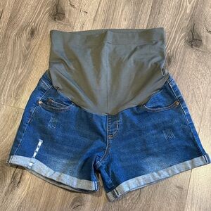 ❤️Hofish maternity Stylish High Waist Denim Shorts with Gray Waistband
